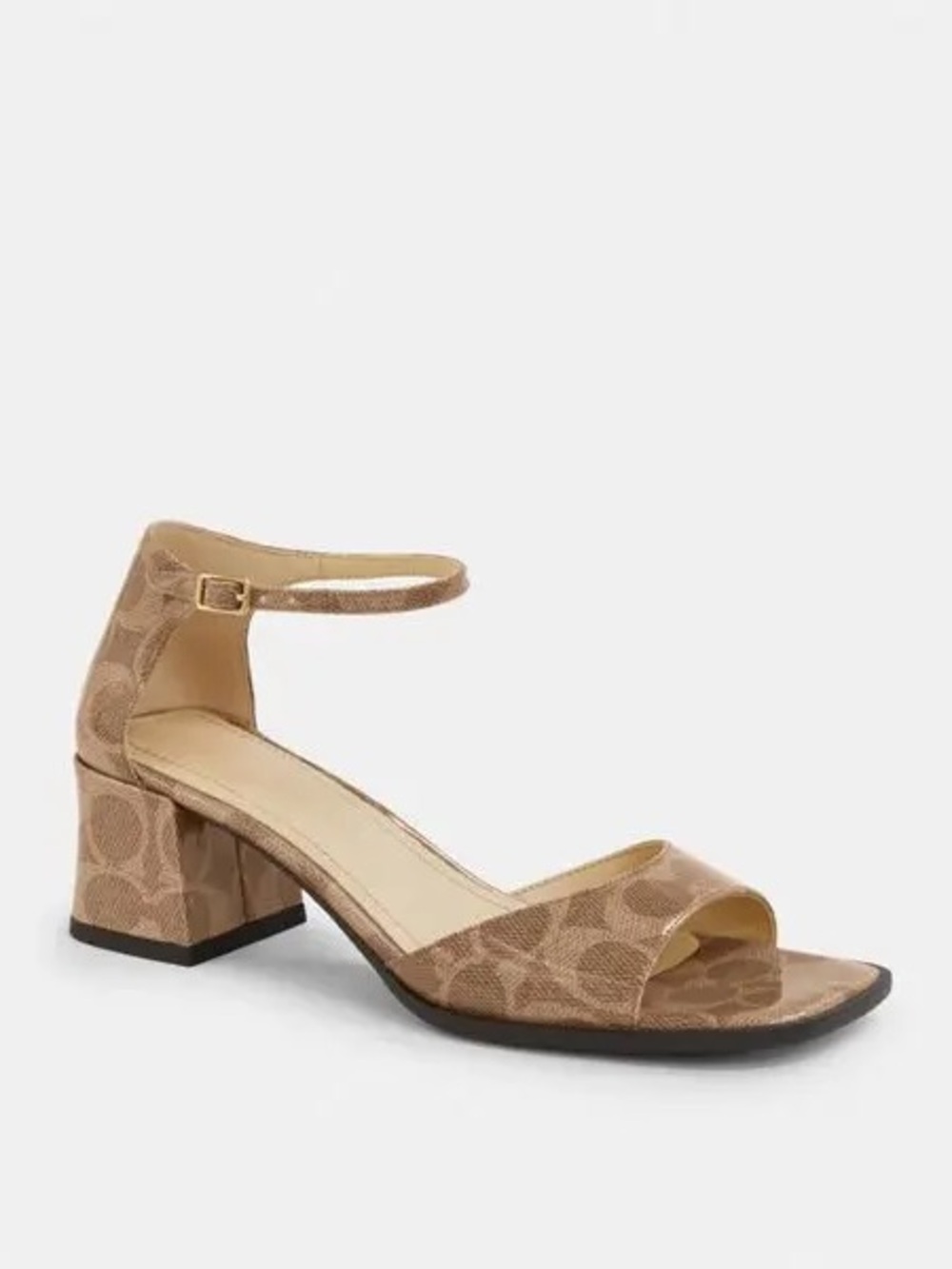 Coach Brown Signature Block Heel Sandal with Ankle Strap Patent - Picture 2 of 9